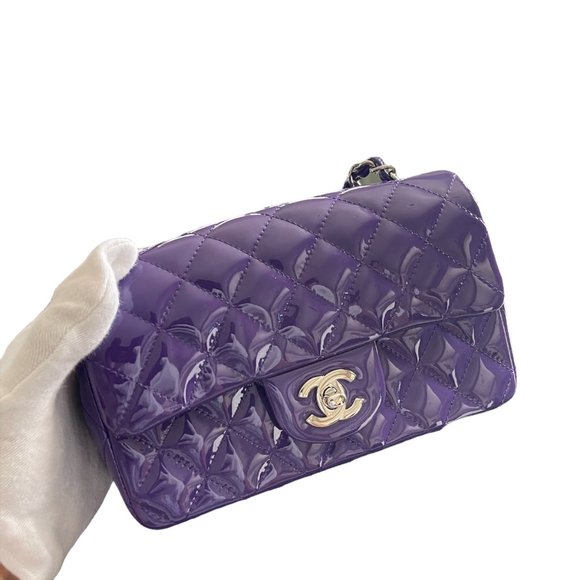 Chanel Purple Violet Patent Rectangular Mini Classic Flap Bag SAMPLE RARE - Picture 1 of 11